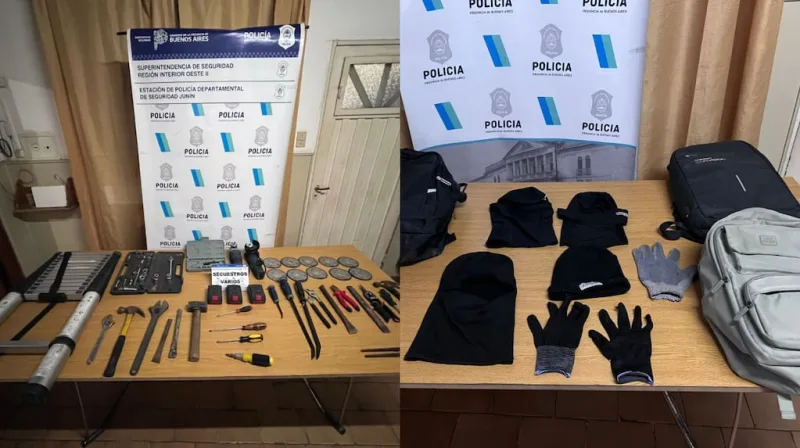 Cayó una banda de boqueteros en Junín: tenían una escalera telescópica y herramientas para perforar muros